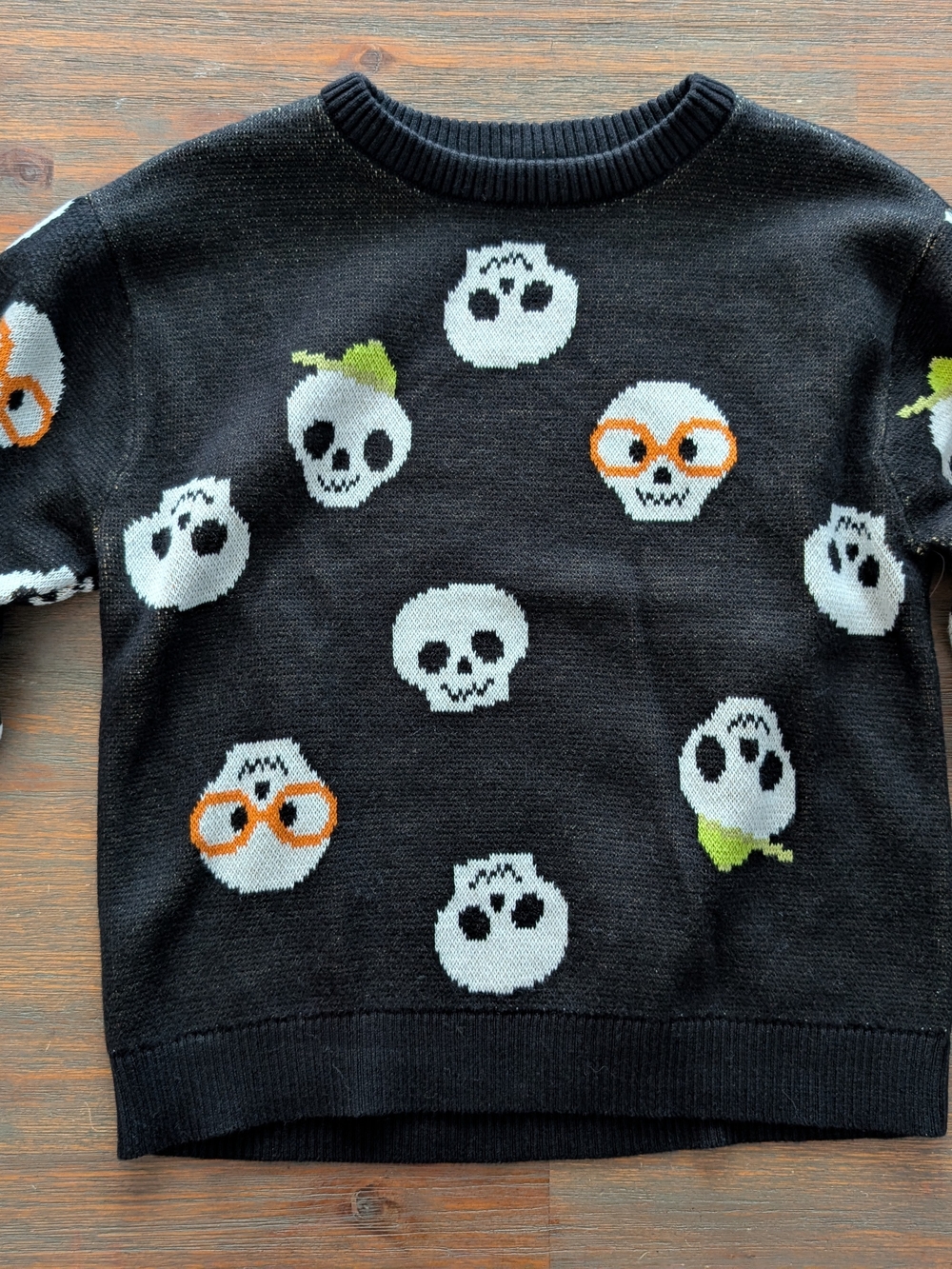 Old Navy Black Kids Skull Sweater with White, Orange & Green Accents